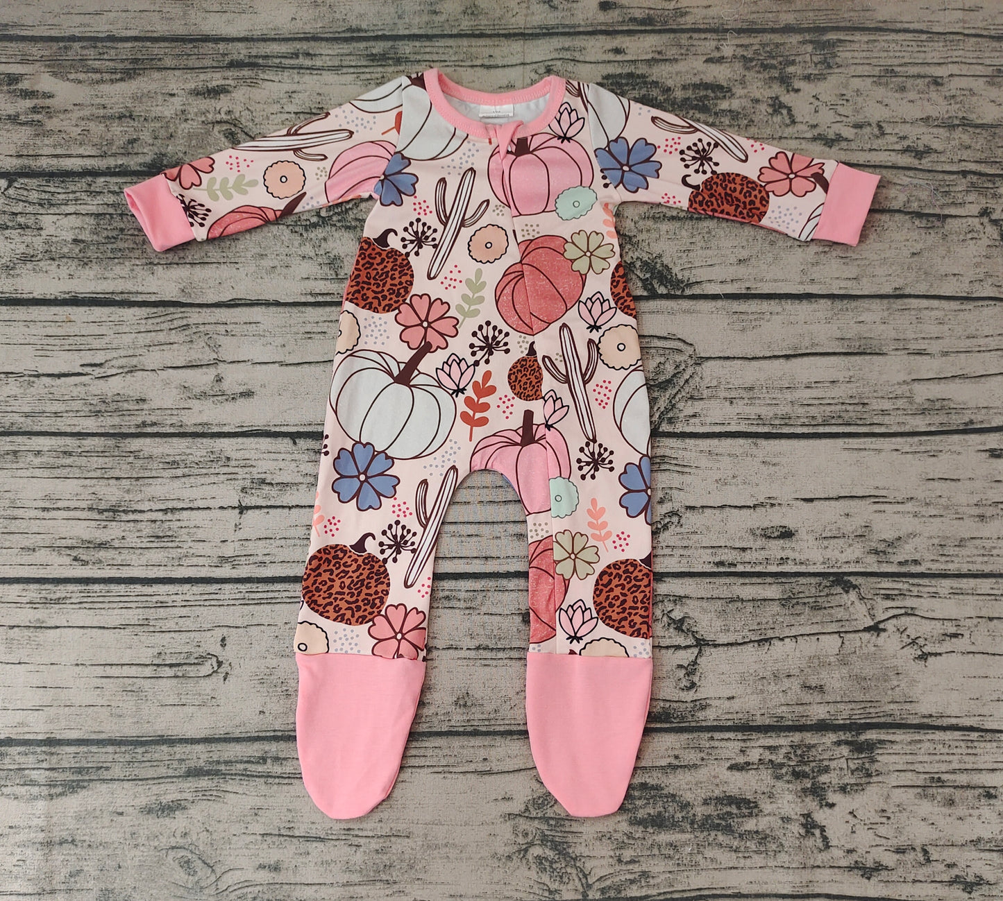 Fall Pumpkin Baby Kids Long Sleeve Flowers Zip Rompers