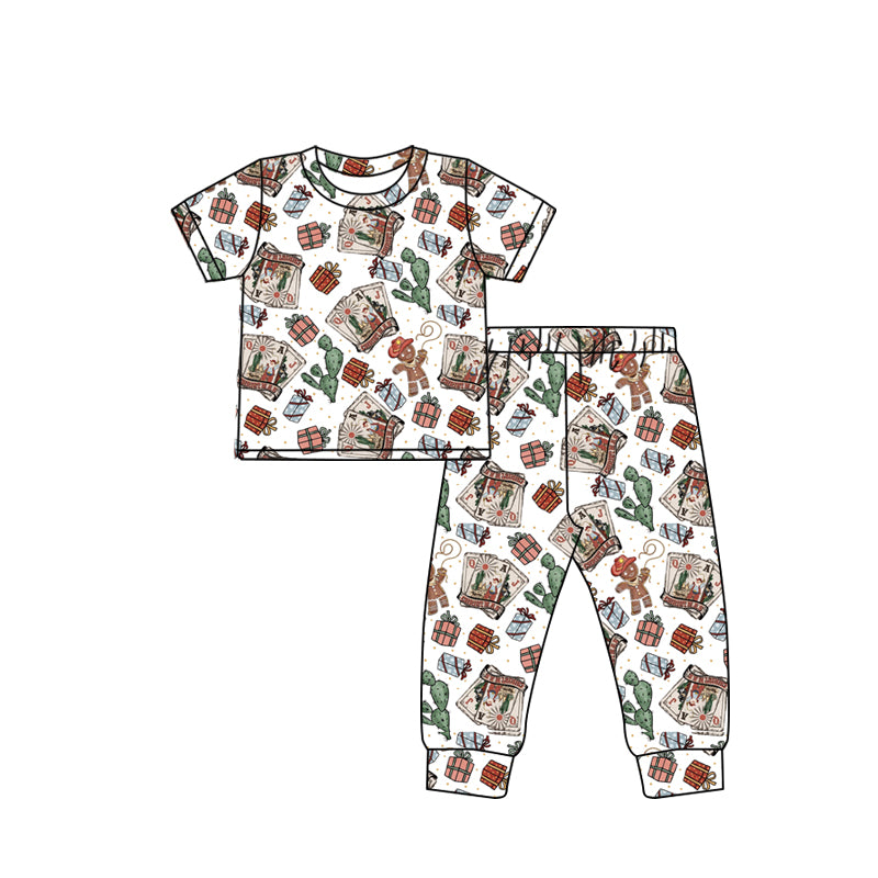 Baby Boys Christmas Western Santa Tee Top Pants Pajamas Clothes Sets preorder(MOQ 5)