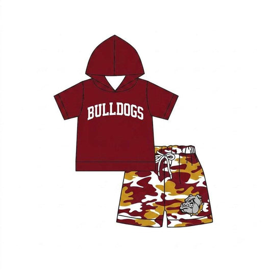 Preorder (moq 5)Baby Boys Bulldogs Hooded Top Camo Shorts Clothes Sets