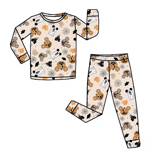 Baby Girls Bamboo Cartoon Halloween Ghost Shirt Pants Pajamas Clothes Sets Preorder(moq 5)