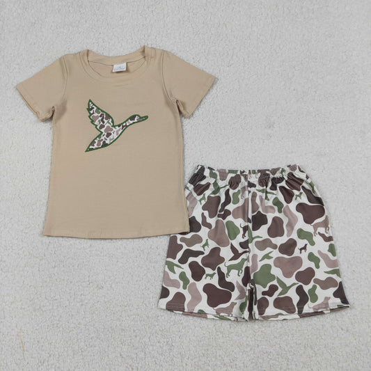 Embroidery Camo Ducks Baby Boys Top Shorts Hunting Clothes Sets