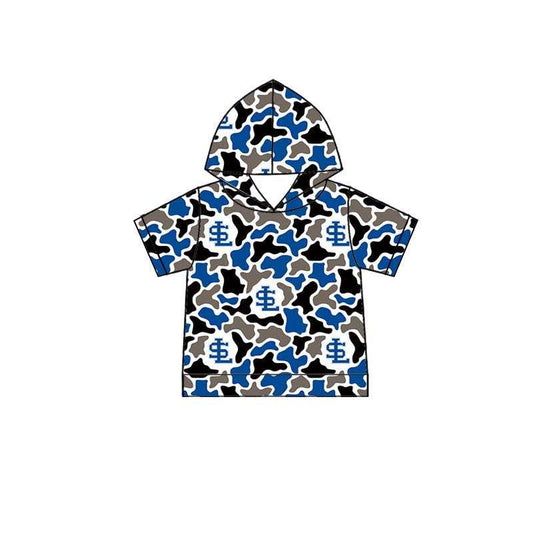 Preorder (moq 5)Baby Boys Blue Black Camo SL Team Short Sleeve Hoodies Top