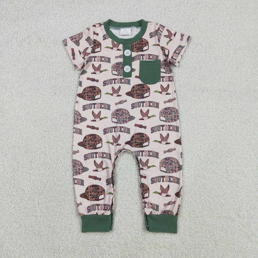 Baby Boys Camo Hats Ducks Button Pocket Southern Footie Rompers