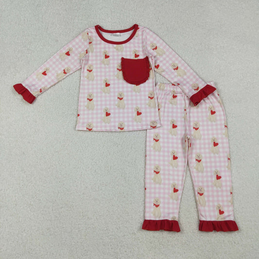 Baby Girls Dogs Hearts Pockets Ruffle Pants Valentine Pajamas Sets