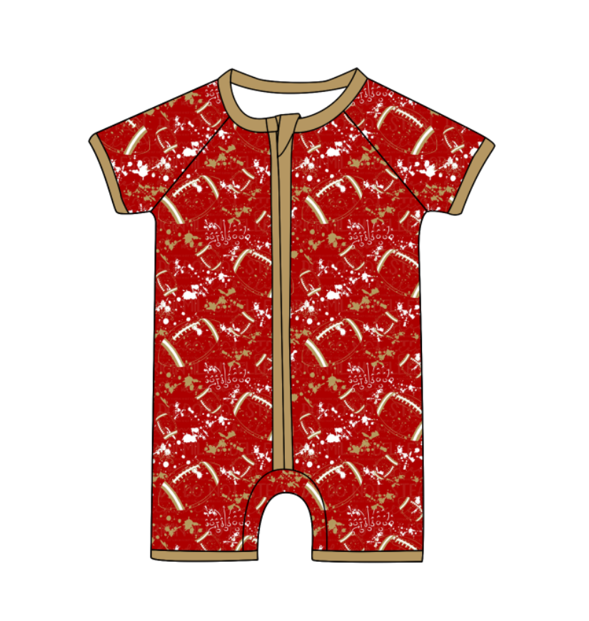 Preorder (moq 5)Baby Boys Short Sleeve Tie-dye Footballs Print Team Zip Rompers