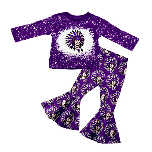 Baby Girls India Purple team Shirt Top Bell Pants Clothes Sets preorder (moq 5)