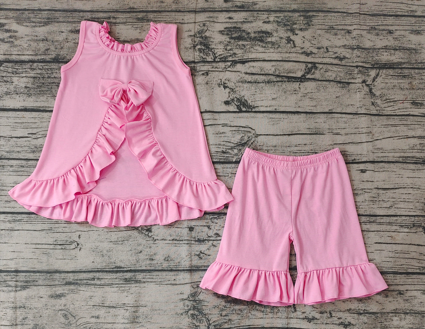 Baby Girls Pink Bow Tunic Tops Ruffle Shorts Clothes Sets