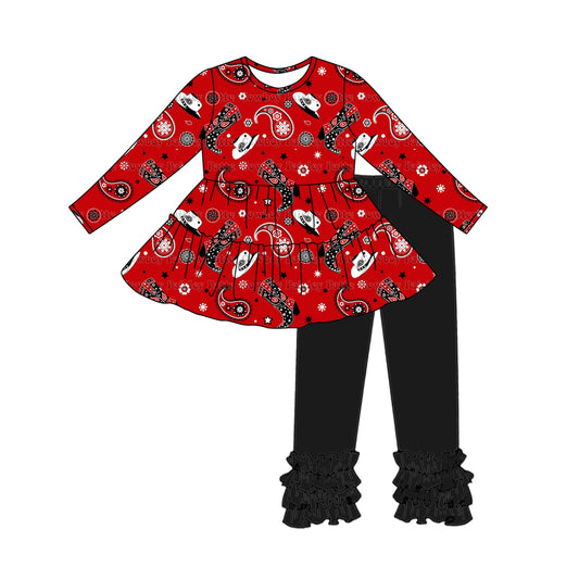 Baby Girls Western Boots Paisley Tunic Top Icing Pants Clothes Sets Preorder(moq 5)