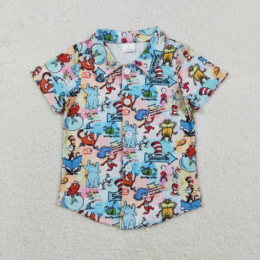 Baby Boys Cartoon Mr Reading Button Shirts Top