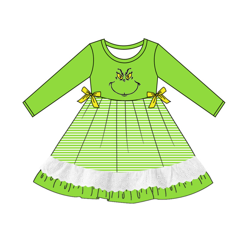 Baby Girls Christmas Green Face Knee Length Dresses preorder(MOQ 5)