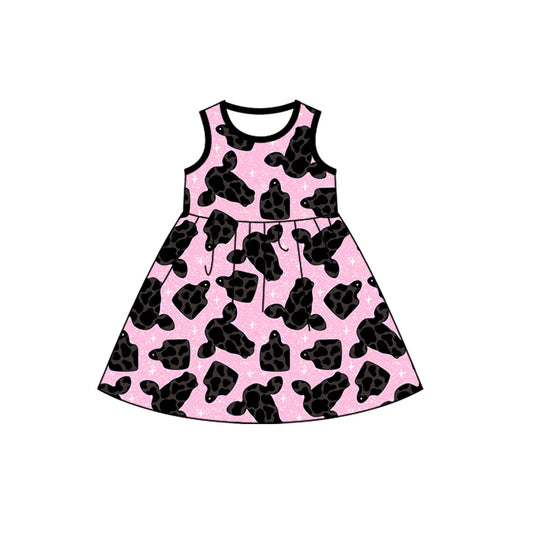 Baby Girls Western Pink Cow Tag Sleeveless Knee Length Dresses preorder(MOQ 5)