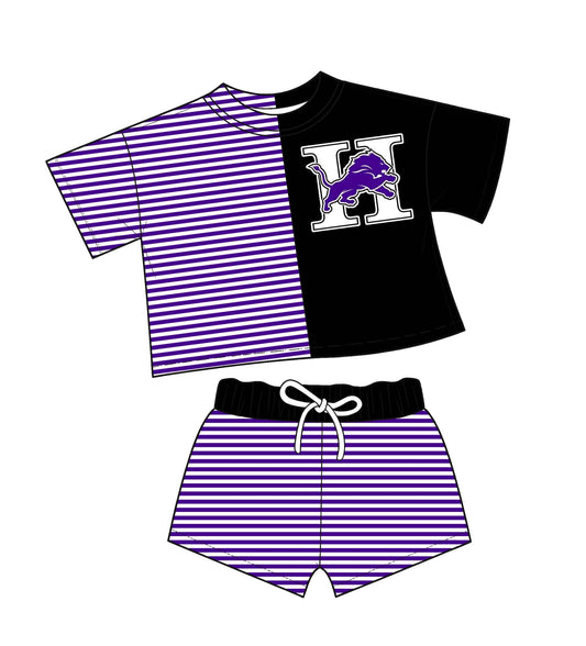 Preorder (moq 5)Baby Boys Short Sleeve Lion Top Stripe Shorts Team Clothes Sets
