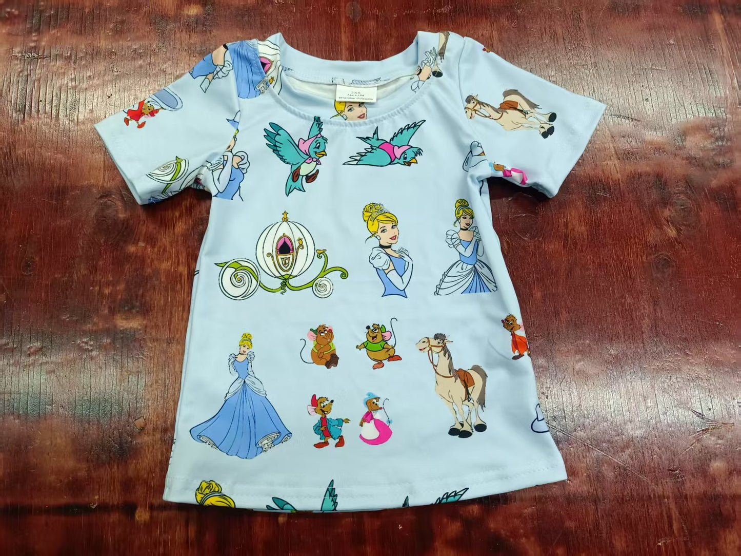 Preorder(moq 5) Baby Girls Short Sleeves Cartoon Princess Animals Tee Shirts Top
