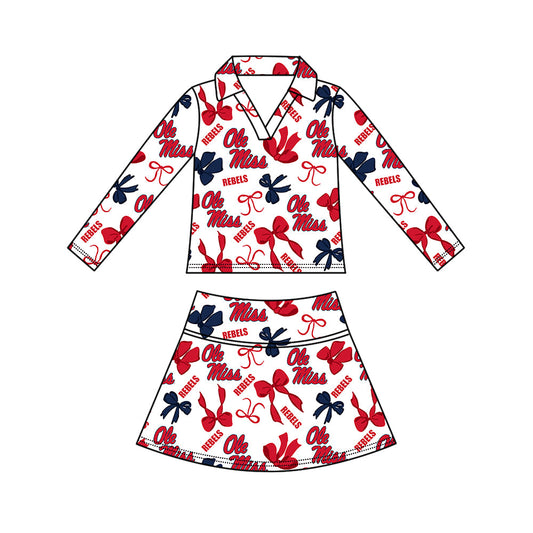 Preorder (moq 5)Baby Girls Bows Ole Miss Top Skirt Short Team Clothes Set