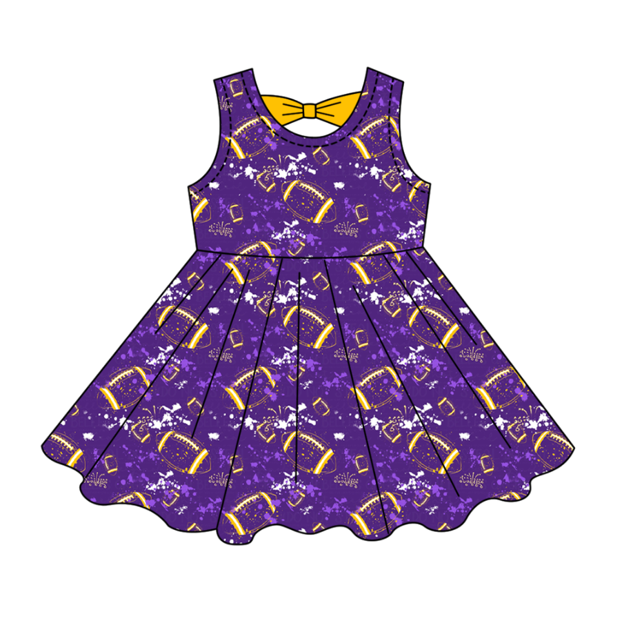 Preorder (moq 5)Baby Girls Tie-dye Footballs Print Team Shorts Knee Length Dress