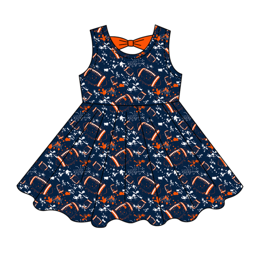 Preorder (moq 5)Baby Girls Tie-dye Footballs Print Team Shorts Knee Length Dress