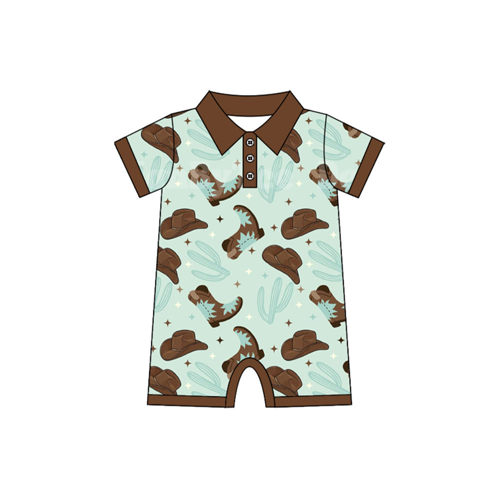 Preorder(moq 5)Baby Infant Boys Western Boots Cactus Rompers