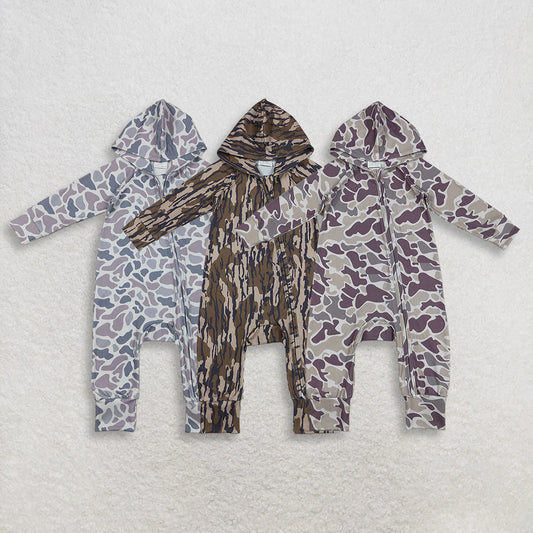 Sibling Baby Boys Southern Camo Hoodie Two Way Zip Convertible Rompers