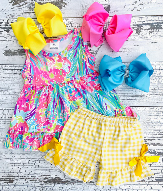 Baby girls floral sleeve tunic ruffle shorts sets