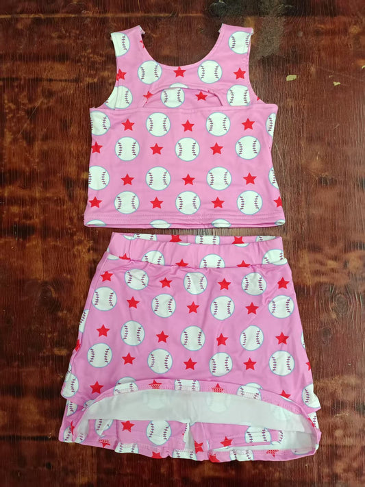 Preorder moq 5 Baby Girls Sleeveless Baseballs Stars Top Skorts Set