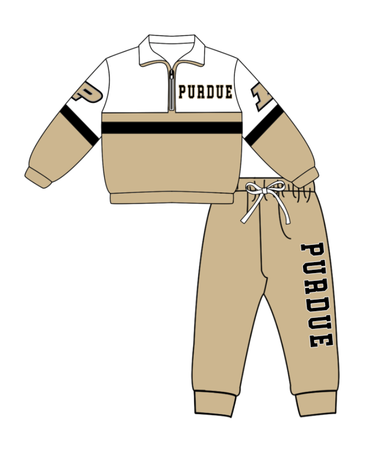 Preorder (moq 5)Baby Boys Purdue Zipper Pullover Jogger Pants Team Clothes Set