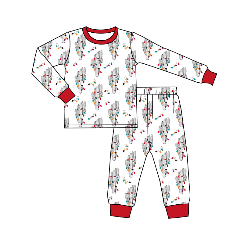 Baby Boys Cactus Christmas Lights Shirt Pants Pajamas Clothes Sets Preorder(moq 5)