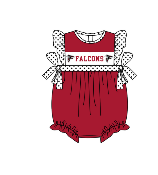 Preorder (moq 5)Baby Girls Polka Dots Flutter Sleeve Falcons Team Ruffle Rompers