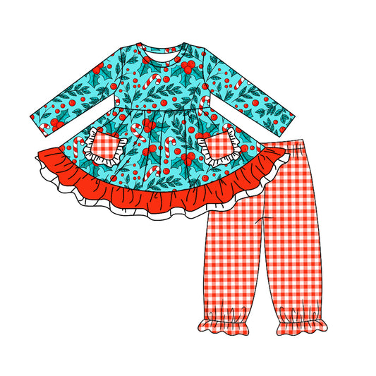 Baby Girls Christmas Candy Cane Ruffle Tunic Elastic Pants Preorder(moq 5)