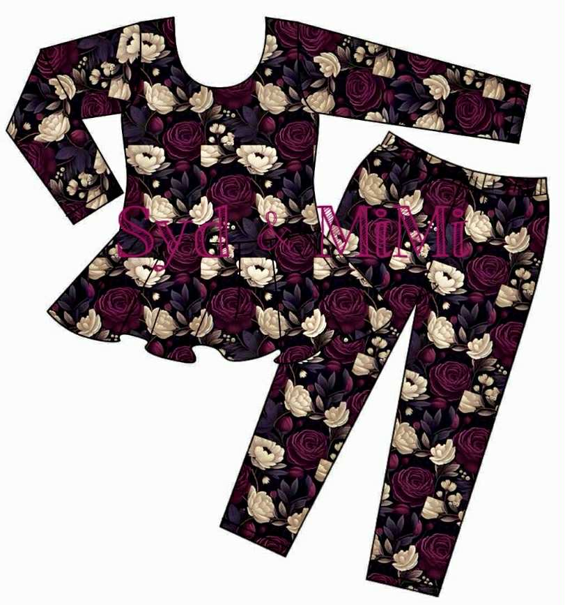 preorder(moq 5) Baby Girls White Red Roses Tunic Leggings Pant Clothes Sets