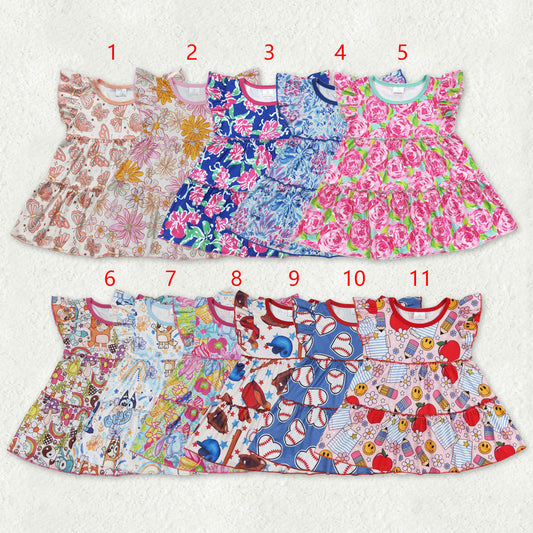 Sibling Baby Girls Flowers Flutter Sleeve Patchwork T-shirts Top