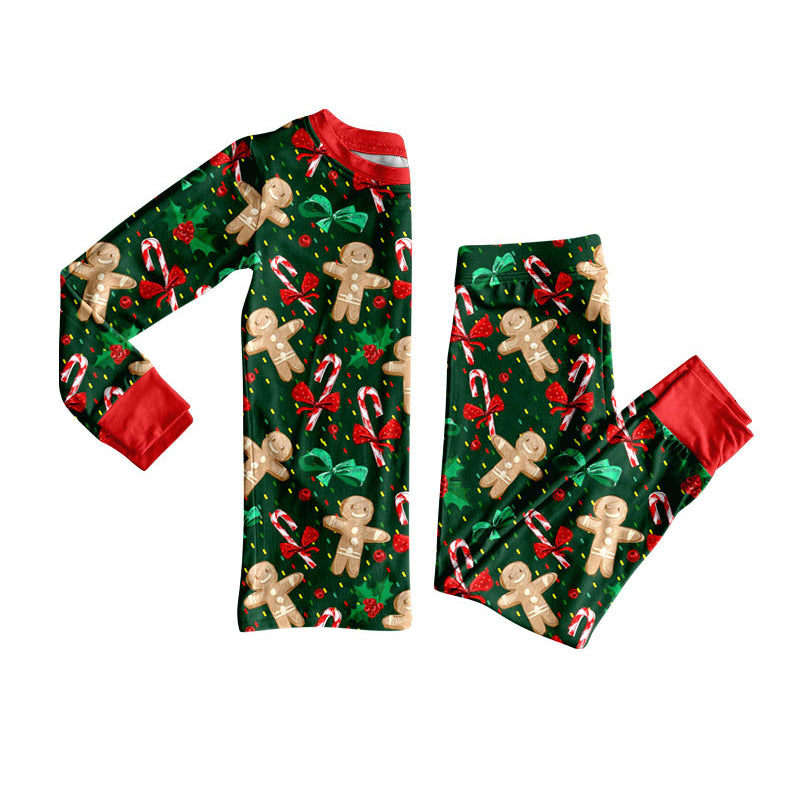 Preorder (moq 20)Baby Girls Bamboo Candy Cane Gingerbread Christmas Pajamas Sets
