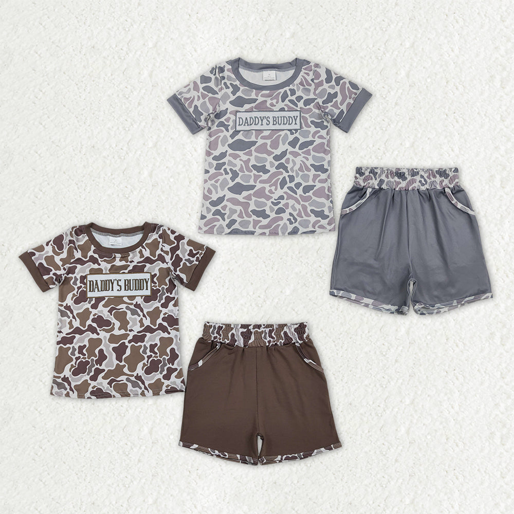 Sibling Baby Boys Camo Embroidery Daddy's Buddy Top Pockets Short Clothes Sets
