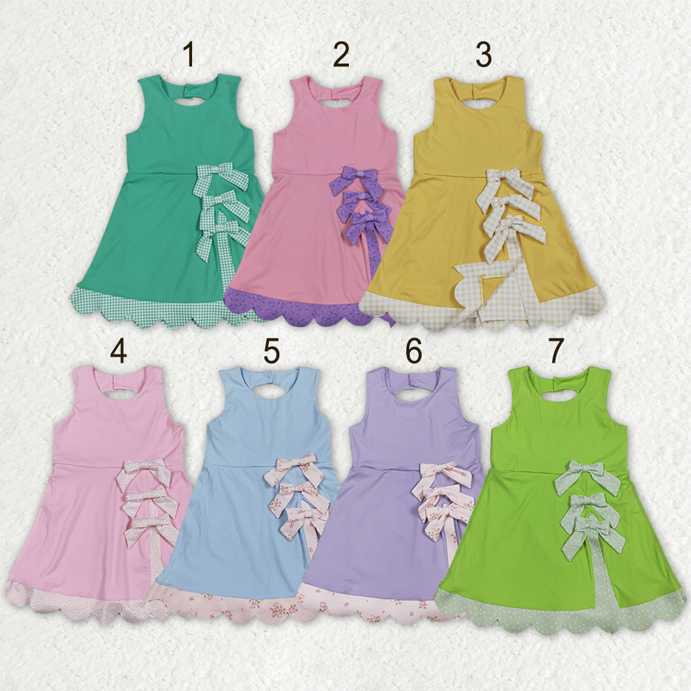 Sibling Baby Girls Bows Yoga Active Shorts Scallop Knee Length Dresses