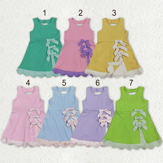 Sibling Baby Girls Bows Yoga Active Shorts Scallop Knee Length Dresses