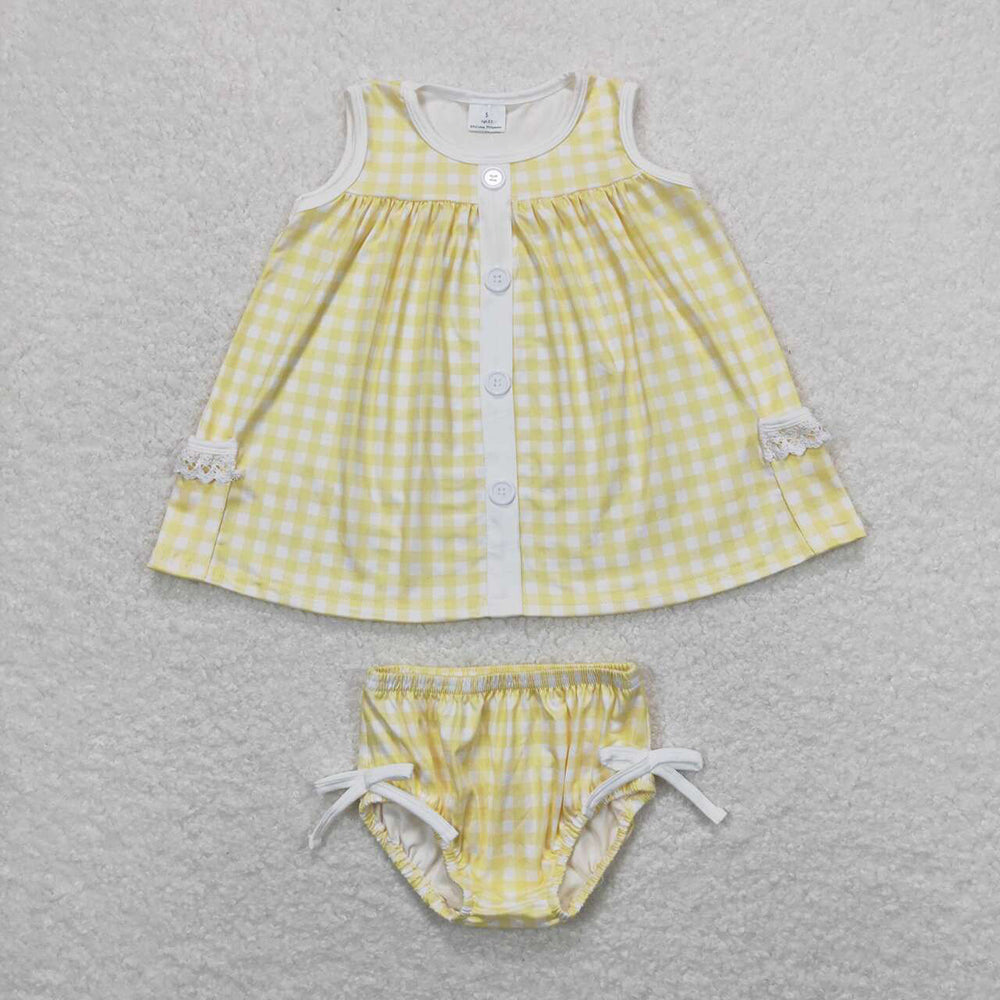 Baby Girls Summer Sibling Sister Checkered Tunic Top Bummies Clothes Sets