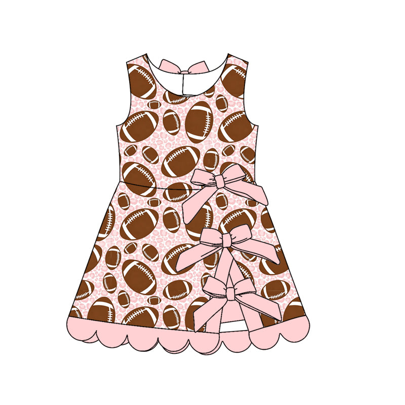 Preorder (moq 5)Baby Girls Pink Leopard Footballs Team Short Scallop Knee Length Dress