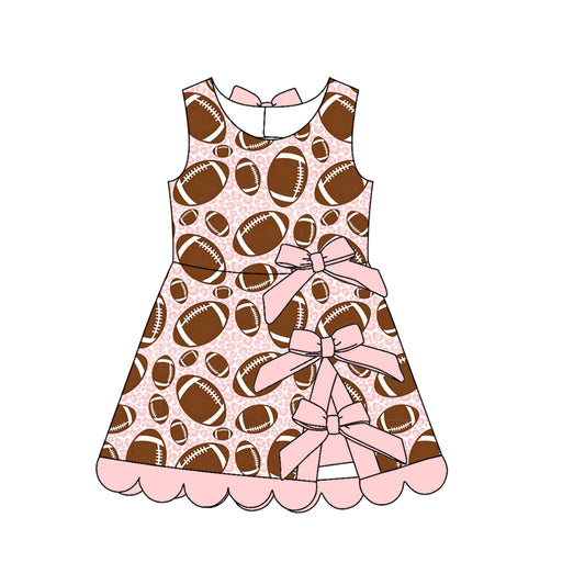 Preorder (moq 5)Baby Girls Pink Leopard Footballs Team Short Scallop Knee Length Dress