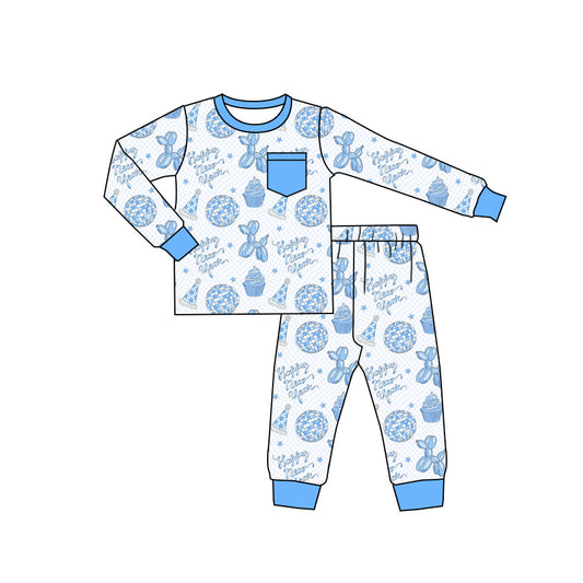 Preorder (moq 20)Baby Boys Bamboo Balloon Dogs Happy New Year Pocket Pajamas Sets
