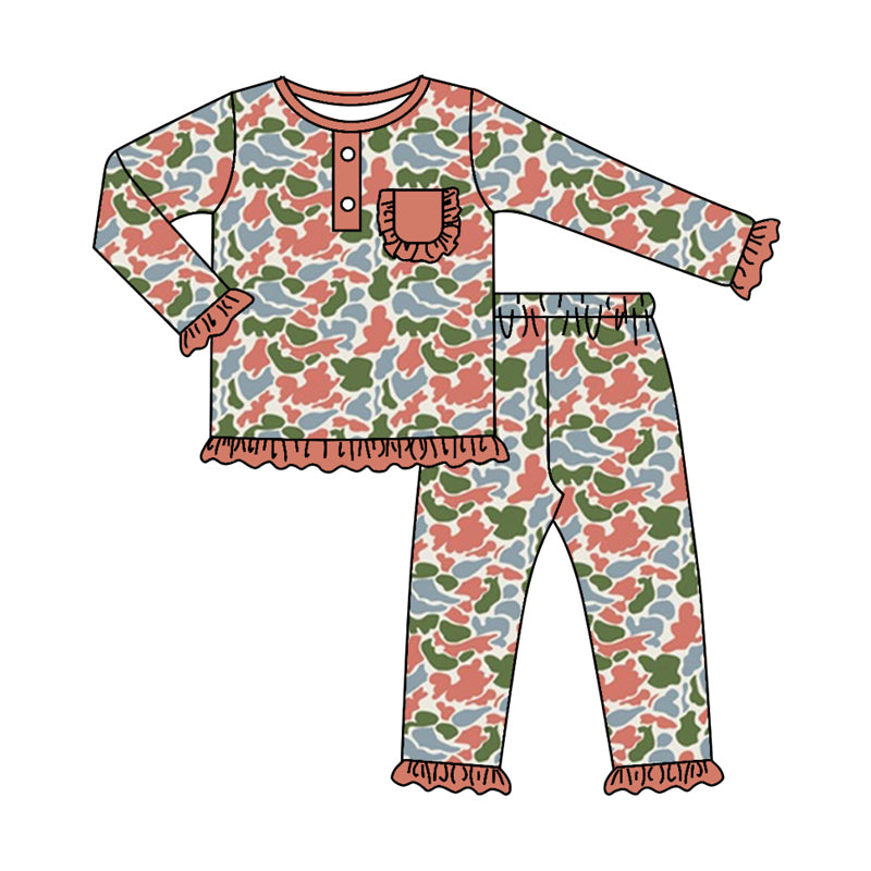 Baby Girls Camo Pink Hunting Top Pants Pajamas Clothes Sets preorder(MOQ 5)