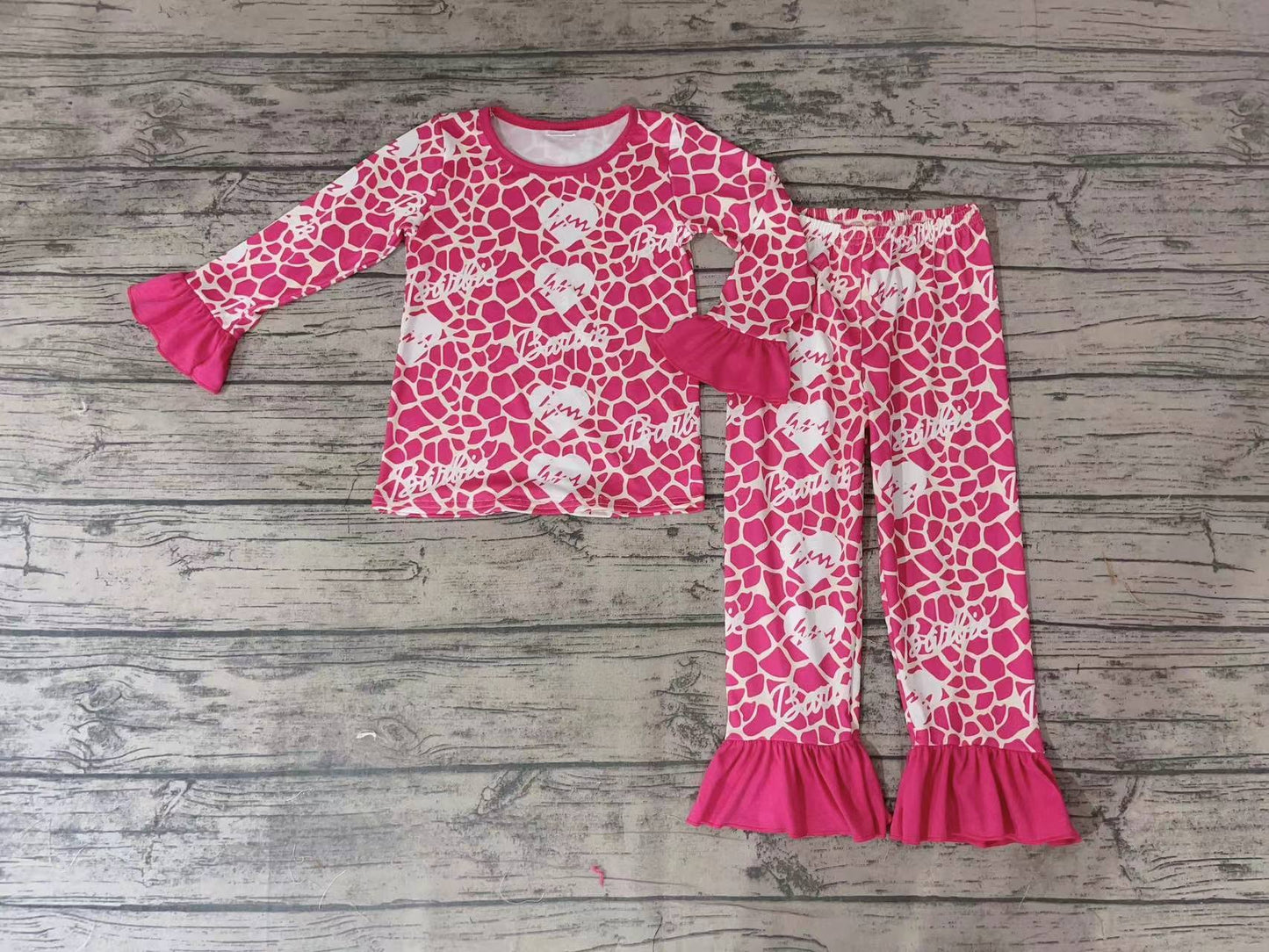 Baby Girls Doll Pink Hearts Ruffle Pants Pajamas Clothes Sets