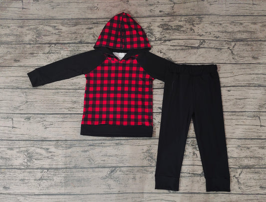 Baby Girls Christmas Checkered Hoodie Pants Clothes Sets