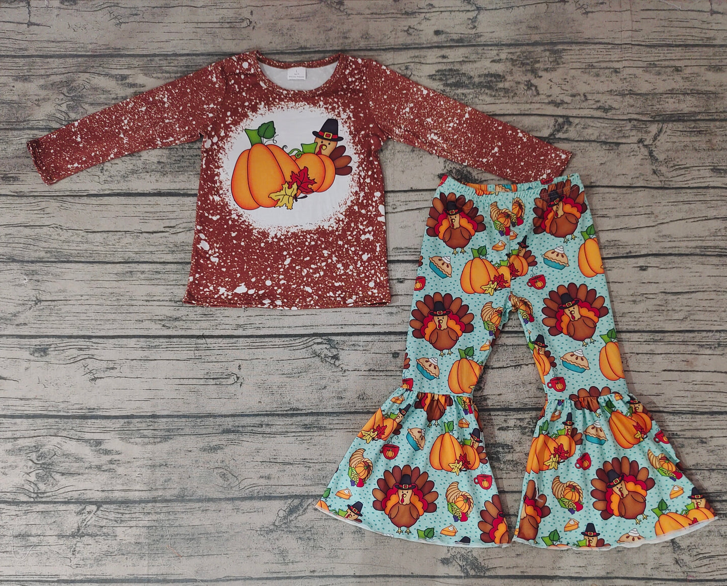 Baby Girls Thanksgiving Turkey Pie Bell Pants Pajamas Clothing Sets