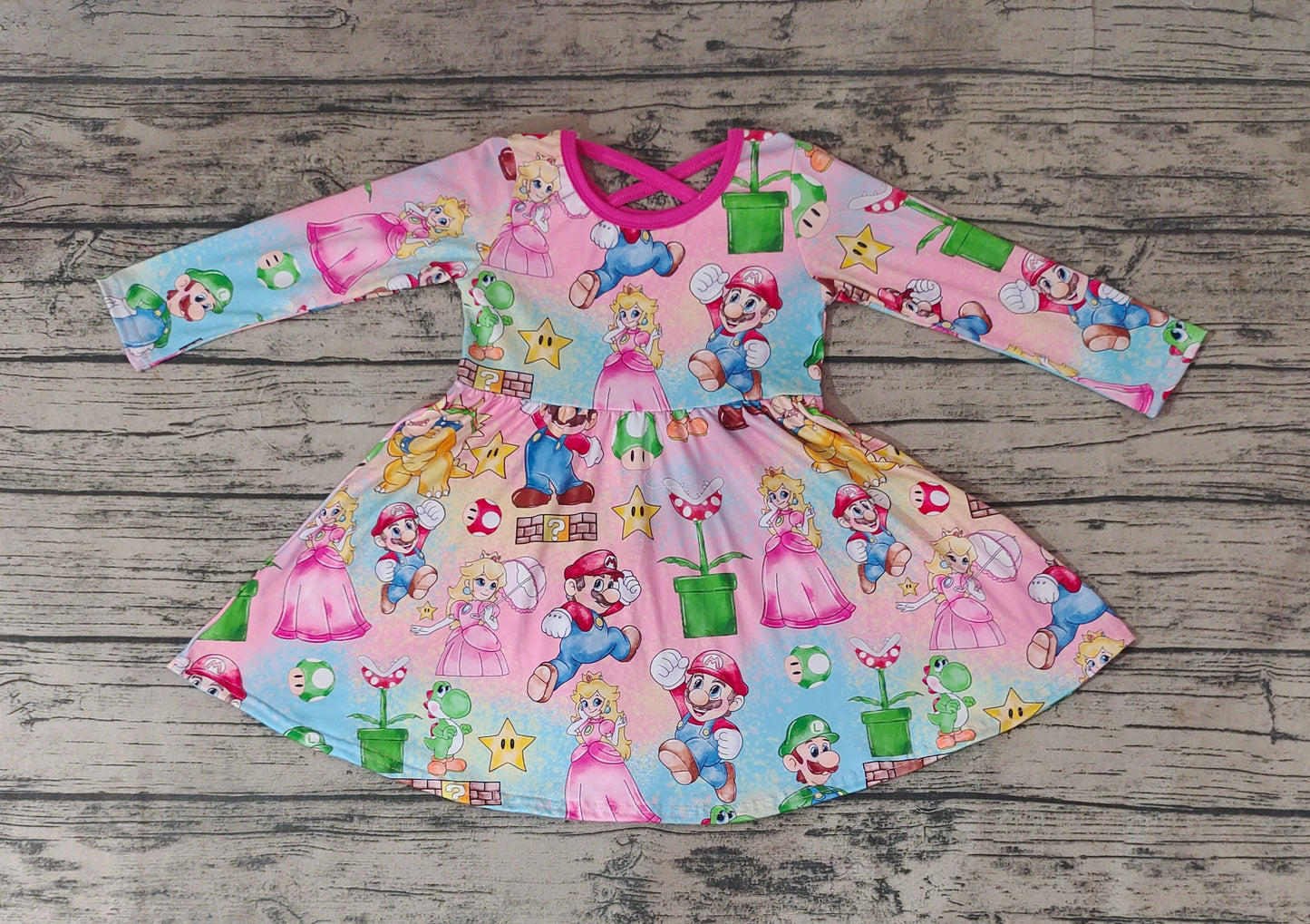 Baby Girls Pink Cartoon Long Sleeve Dresses