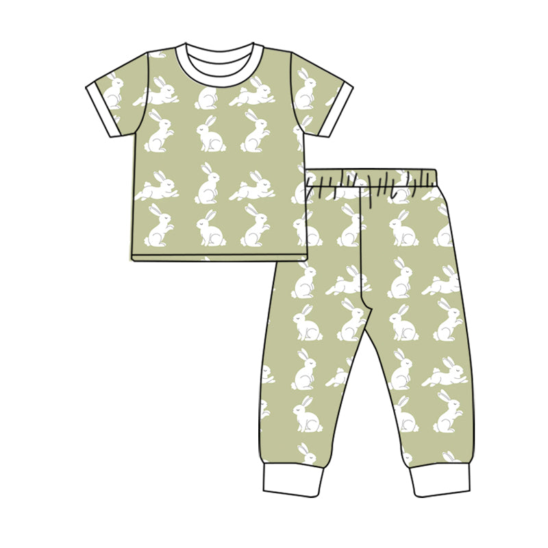 Pre-order(moq5) Boys Clothes High-Quality Easter Bunny Print  Short Sleeve Long Pants Pajama Set