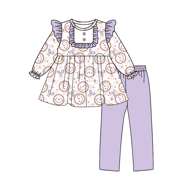 Preorder(moq 5) Baby Girls Purple Smile Bows Bib Tunic Top Legging Boutique Outfits Sets