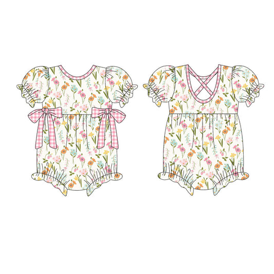 Preorder (moq 5)Baby Girls Short Ruffle Sleeve Floral Bows Rompers