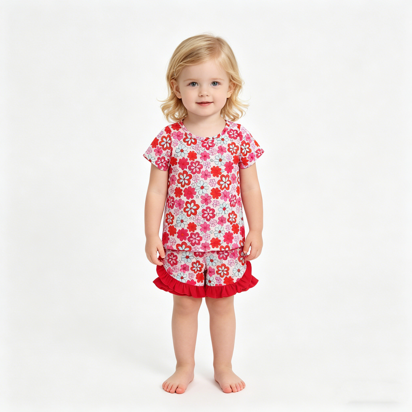 Baby Girls Colorful Small Flowers Top Ruffle Shorts Clothes Sets
