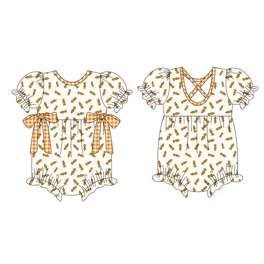 Preorder (moq 5)Baby Girls Short Ruffle Sleeve Carrots Bows Easter Rompers