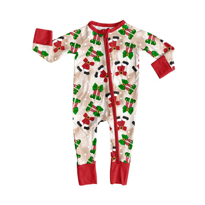 Preorder moq 5 Baby Infant Boys Long Sleeves Red Green Socks Plaid Zipper Rompers