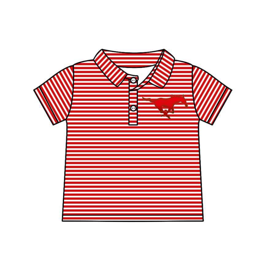 Split Preorder July 20th Baby Boys Red Stripes Horses Team Polo Shirts Tops